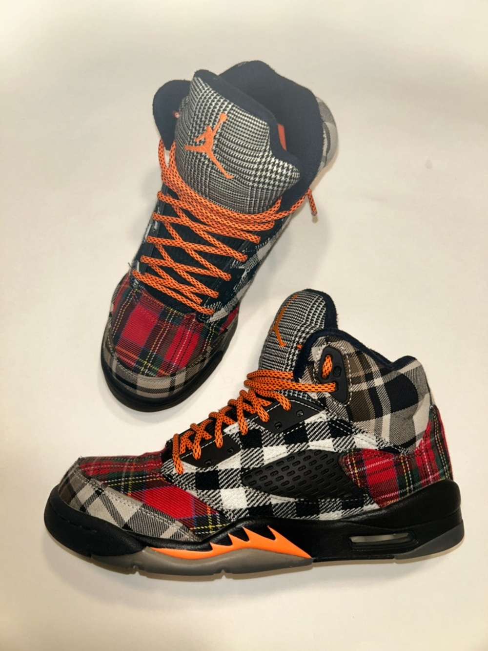 Jordan Plaid Sneakers with Orange Laces